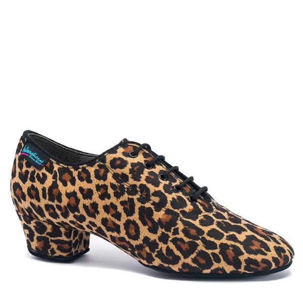 women's coach heather closed toe leopard print lycra lace up flexible coaching practice international split sole Flexible Dancing Shoe