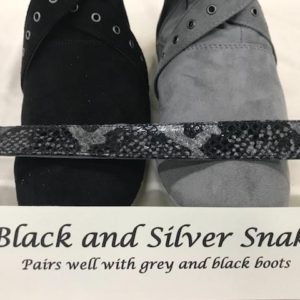 Black SIlver Reptile Snake fabric boot straps